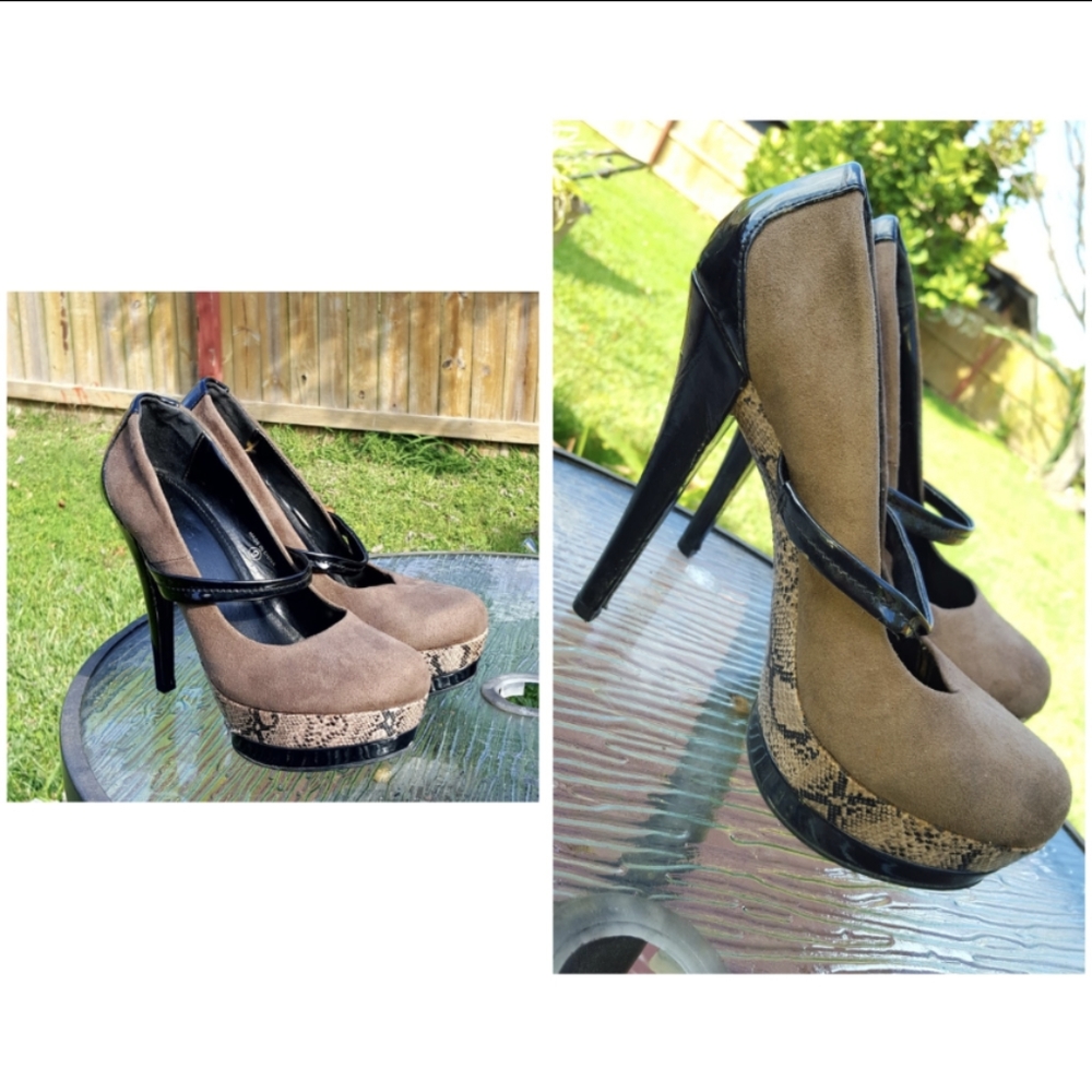 Faux snake skin heels